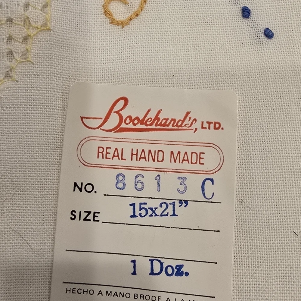 Embroidered Cotton Finger Towel Flowers & Crocheted Edge NWT Vtg